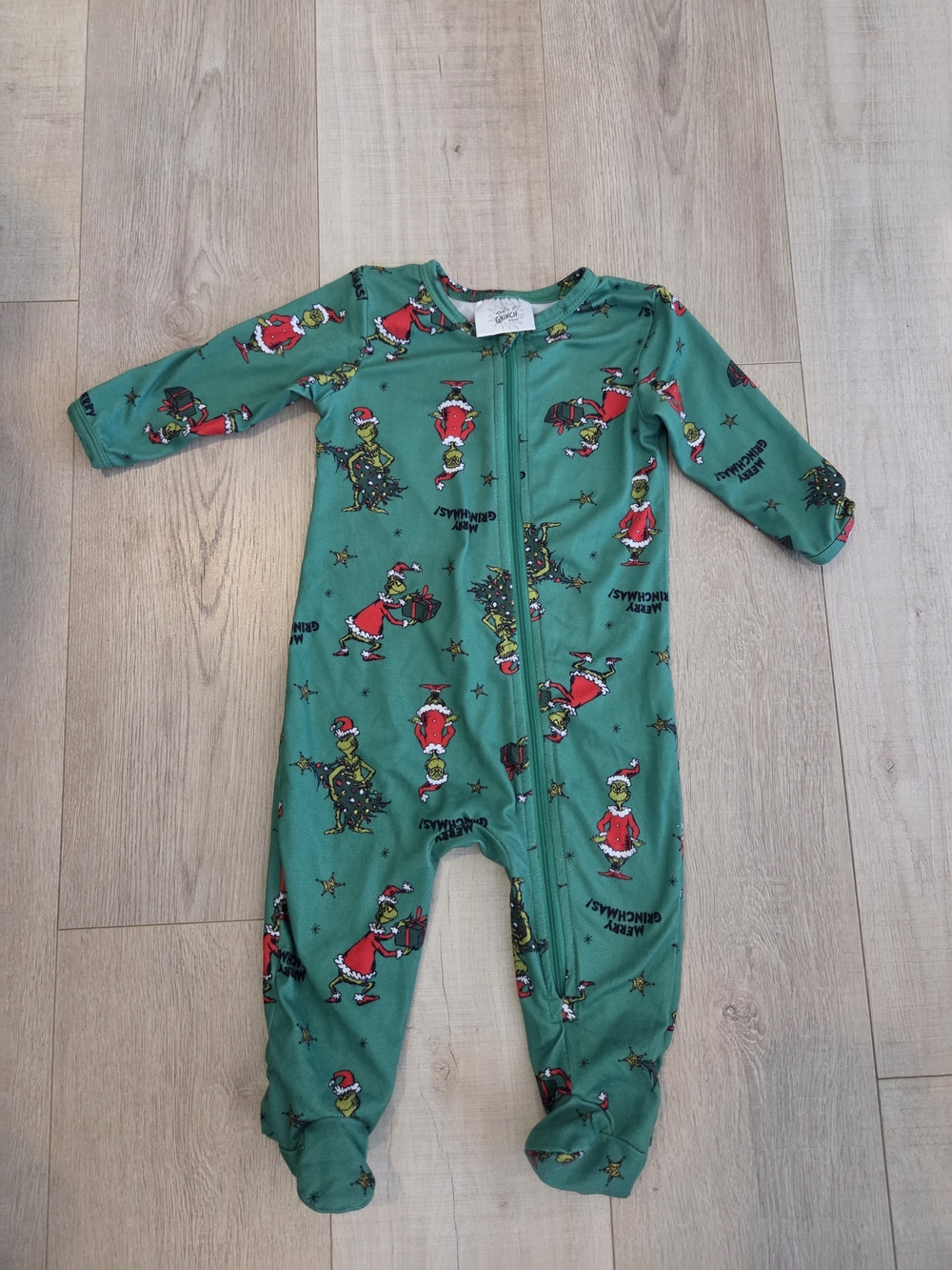 Kids Green Holiday Grinch One-Piece Footed Pajamas